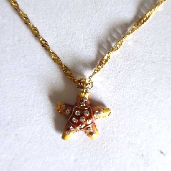 KINGSPOINT DESIGNS ENAMELED BEJEWELED STARFISH TRINKET BOX & NECKLACE (NEW BOX) - Picture 12 of 16